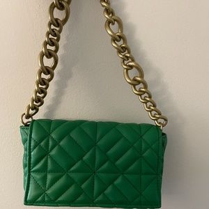 Zara Green Quilted Chain Strap Shoulder Bag